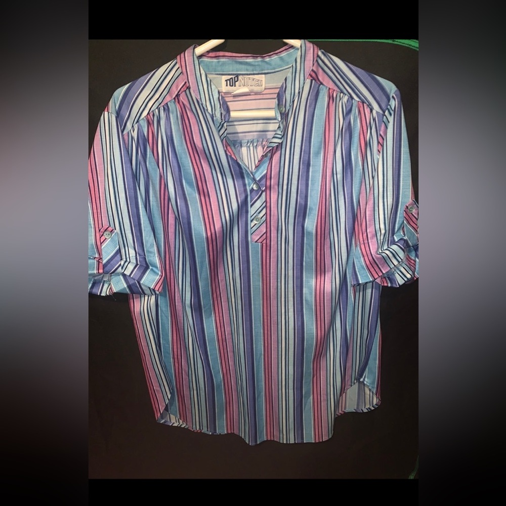 Vintage Top Notch Multicolored Striped 1/4 Button